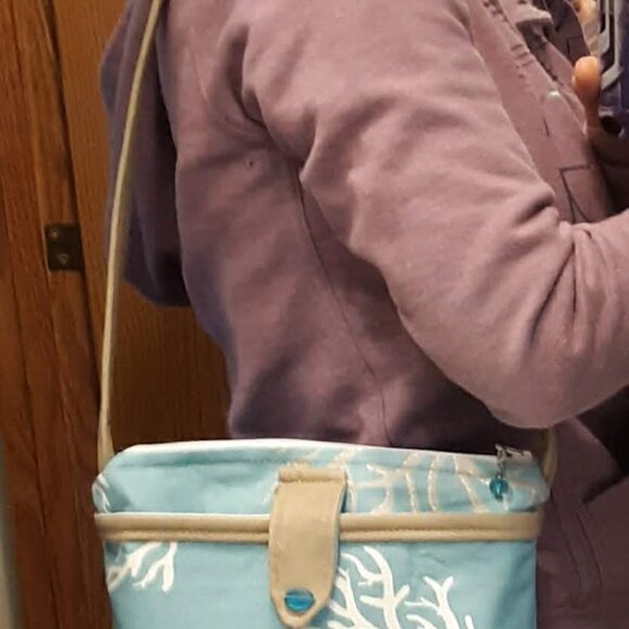 New Artsy Tree Branches Canvas & Vinyl Purse Shoulder bag Aqua Tan White coastal - Picture 7 of 11